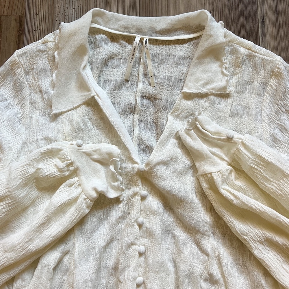 NWOT Anthropologie Long-Sleeve Button-Front Textured Blouse - Picture 8 of 12